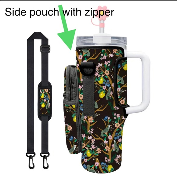 New Tumbler Sleeve with Adjustable Strap & Attached Zippered Pouch - Picture 4 of 16